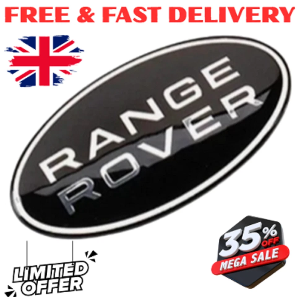 For Range Rover Black & Silver Front Grill Badge Sport Evoque Velar Front 86x44m - Image 2 of 2