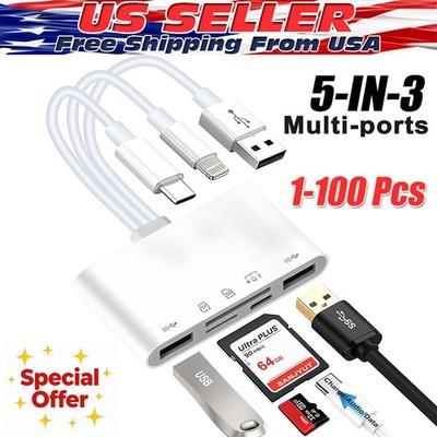 5 in 1 Memory Card Reader USB 3.0 OTG Adapter SD Card Reader For iPhone/iPad LOT