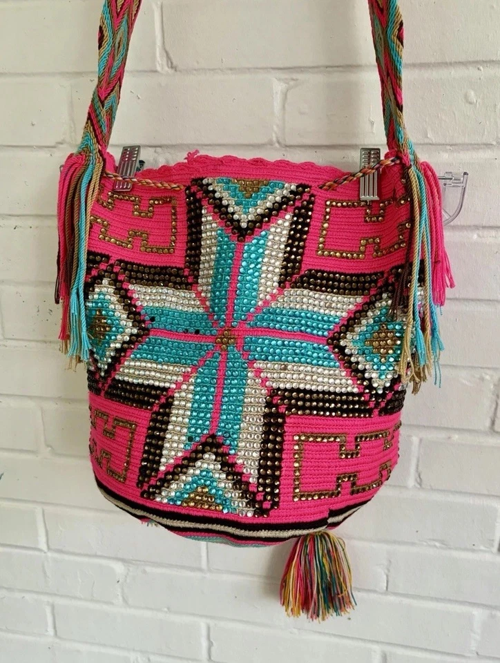Authentic Colombian Wayúu Mochila Hand Bag Shoulder Bag - Multicolor - Image 3 of 4