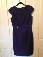 Tahari Arthur Levine Eggplant Purple Waffle Texture Lined Sheath Dress Sz 6 S