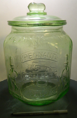 Antique Planter's Peanuts 5¢ Embossed Octagonal Store Green Glass Jar 12.25'' VG