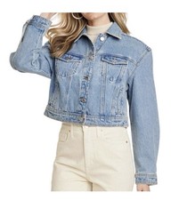NWT UNIVERSAL THREAD Women XS/S Light Blue Cropped Denim Jacket Loose Fit