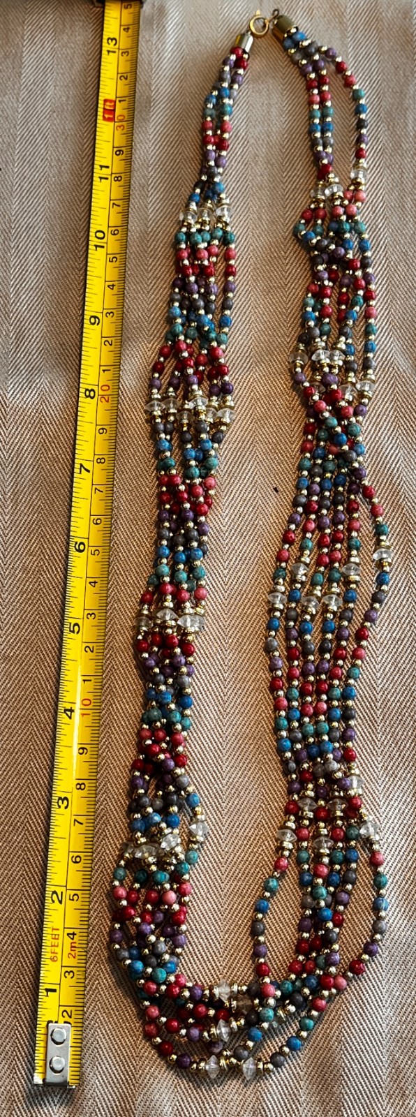 Multi-strand, multi-colored seed bead necklace, v… - image 1