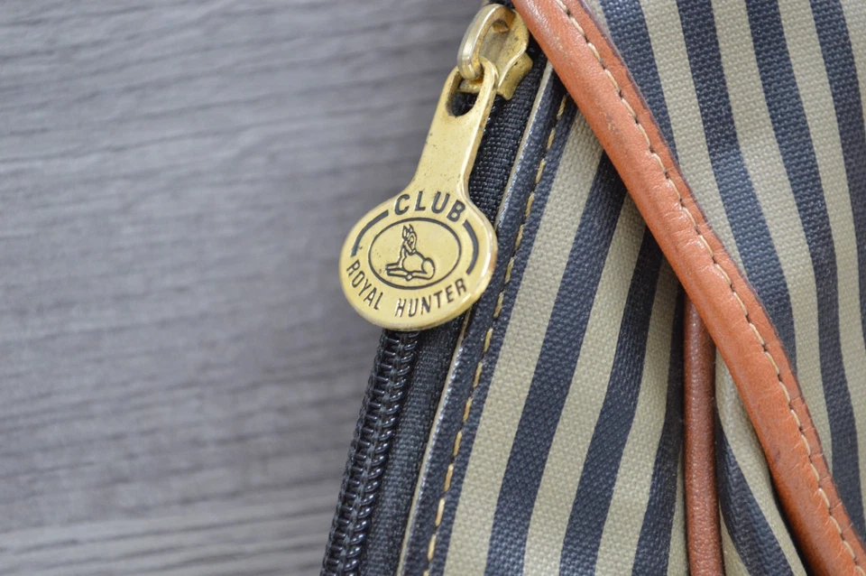 Bolso de hombro vintage Club Royal Hunter a rayas con ribete de cuero y cierre de latón Foto 4 de 4