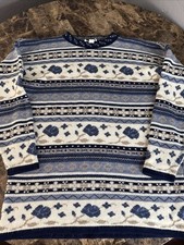 Spunky Acrylic Rose Knitted Sweater Sz L Made In USA 90s Vintage Unisex