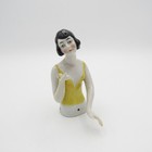 Large Antique Half Doll Wearing Yellow Dress, Black Hair, Great Hands — photo 1