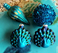 Peacock Christmas Glass Ornaments Set Holiday Set 4