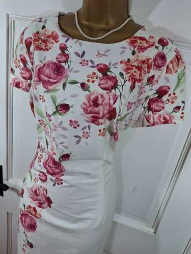 Hobbs Ivory & Pink Floral Lined Cotton Dress, UK 16, New Without Tag - Picture 5 of 8