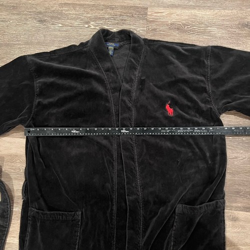 Polo Ralph Lauren Black Plush Bath Robe Mens L/XL Shawl Collar Red Pony - Picture 4 of 8