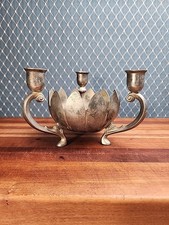 Silver Tone Lotus 3-Arm Candle Holder Centerp...