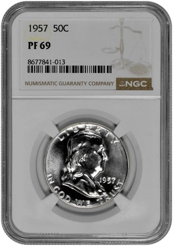 1957 50C Proof Silver Franklin Half Dollar NGC Graded PF 69 in New Holder