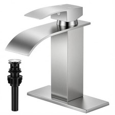 Brushed Nickel Bathroom Faucets, Waterfall Bathroom Sink Faucet Short