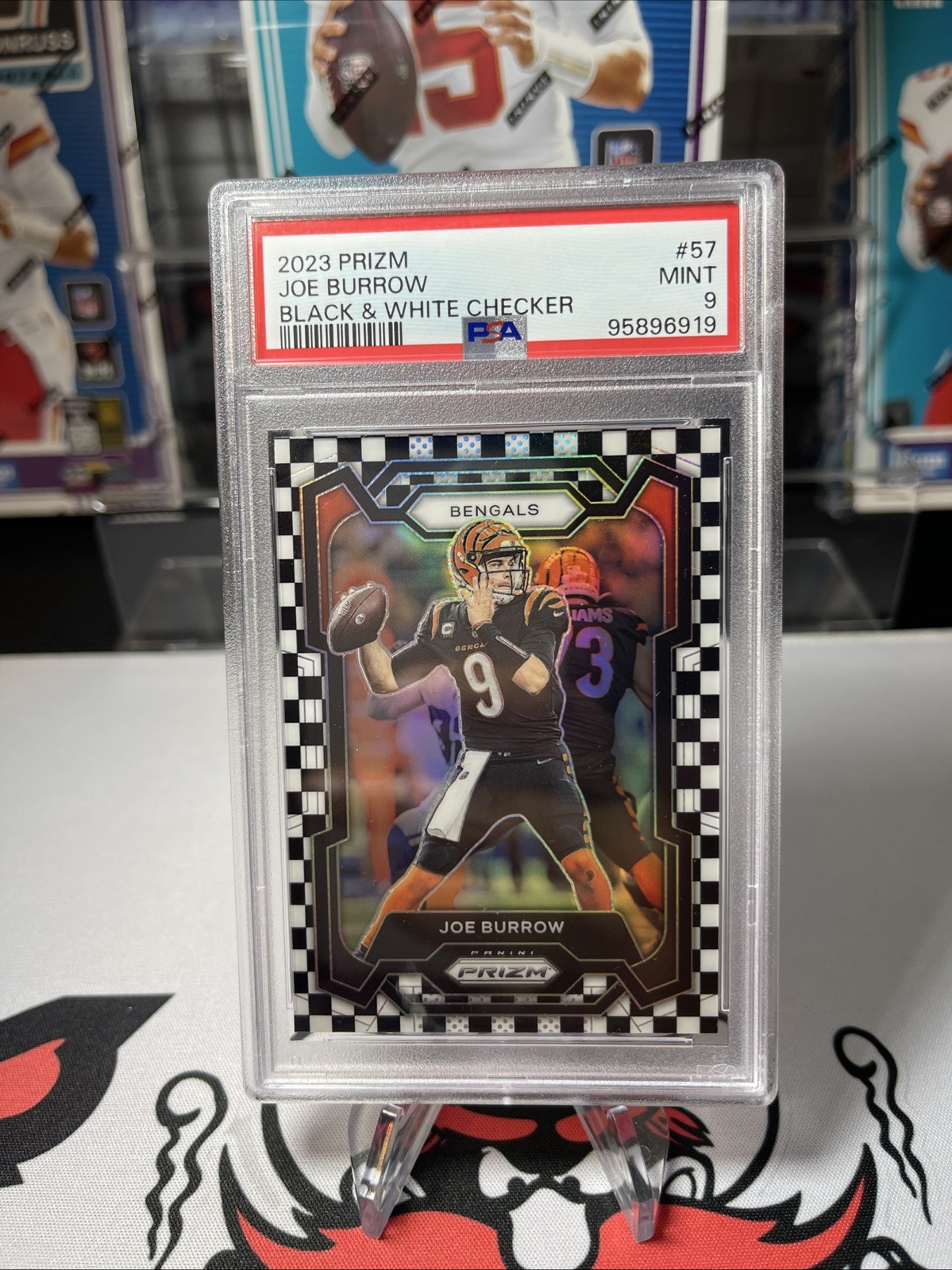 2023 PANINI PRIZM #57 JOE BURROW BLACK & WHITE CHECKER PSA 9