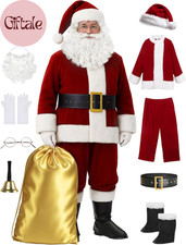 Men'S Deluxe Santa Suit 11Pc. Christmas Ultra Velvet Adult Santa Claus Costume