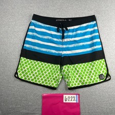 O'Neill Swim Trunks Mens 38 Blue Green Striped Board Shorts Bathing Suit Mens