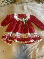 1980 s Vintage Girls Ruffled Red Christmas Party Dress Lace Puff T2 Toddler