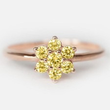 Natural Citrine Flower Cluster Ring Rose Gold Plated Silver Ring Gifts For Her