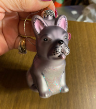 Blown Glass French Bulldog Dog Gray Christmas Ornament 4.5"