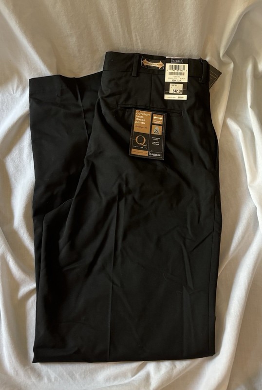 New Mens Black Haggar Expandable Waist Comfort Luxe Dress Pants, No Iron, 32X32