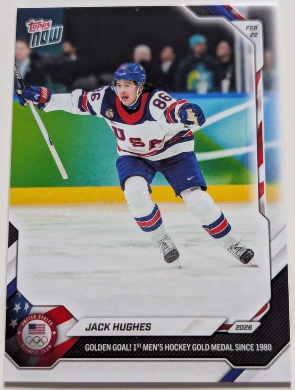 Jack Hughes GOLDEN GOAL GOLD MEDAL 2026 Topps Now Olympic Games US Team #18