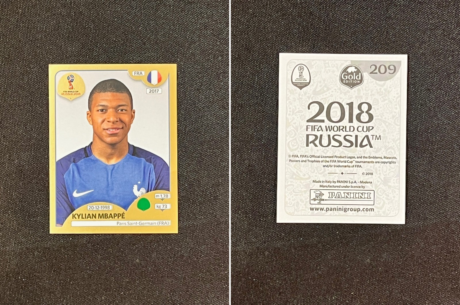 Kylian Mbappe #209 France ROOKIE Gold Sticker- Panini FIFA World Cup 2018 Russia
