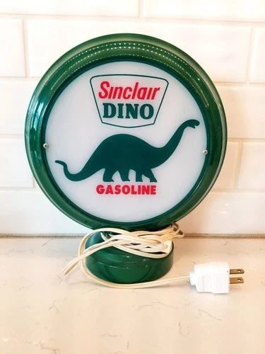 Sinclair Dino Gasoline Milk Glass Mini Gas Pump Globe w/ Lamp Base Vintage Works