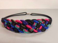 Vintage 80's Belt Braided Gold Trim Black Cord Clasp Small 31" Length Multicolor