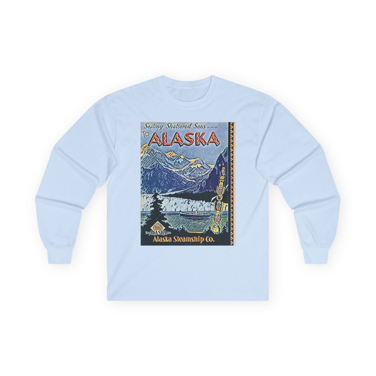 Alaska Steamship Retro Graphic Print Long Sleeve Unisex Tee Shirt Ultra Cotton