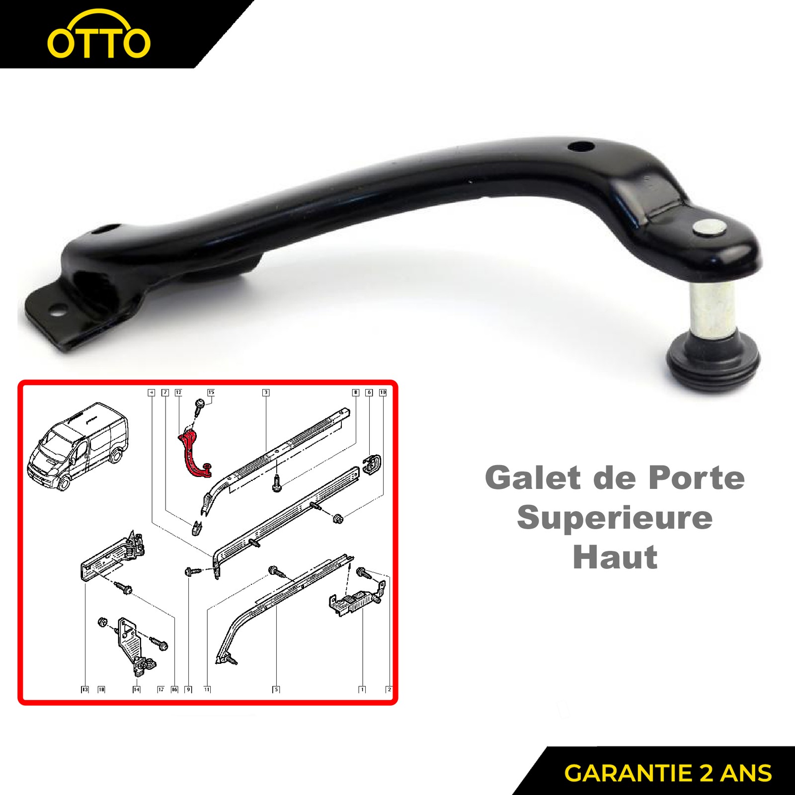 Guide supérieur de porte droite pour rénover le coulissement de Trafic 2
