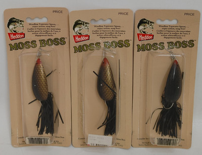 (3) Vintage Heddon Moss Boss Top Water Fishing Lures Lot of 3- 1/4 oz Gold Scale