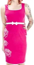 77879 Pink with White Flowers "Hot to Trot" Sourpuss Dress Pinup Girly Medium M 