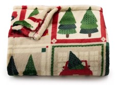 Christmas Tree Truck Grid Soft Plush Throw Blanket 5' x 6 ft - The Big One -New