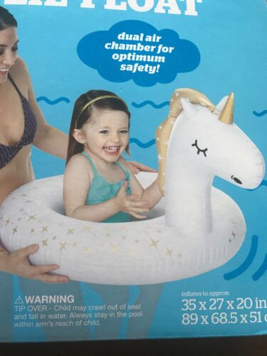 Big Mouth Goldie The Unicorn Pool Float Ring White Gold 1-3 Yrs Child Free Ship - Picture 2 of 4