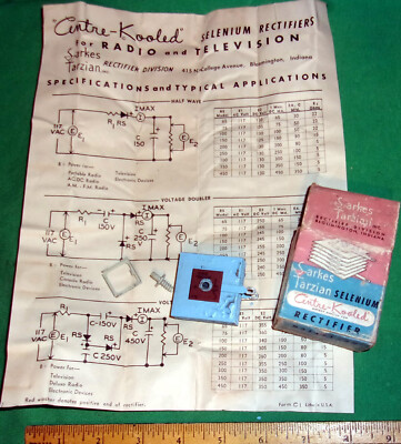 Sarkes Tarzian type 200 Selenium Rectifier NOS w/ carton 200mA 130Volt