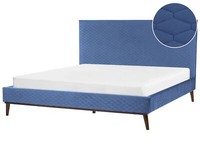 Polsterbett Samt Blau Mit Lattenrost 180X200Cm Gestepptes Hohes Kopfteil Bayonne