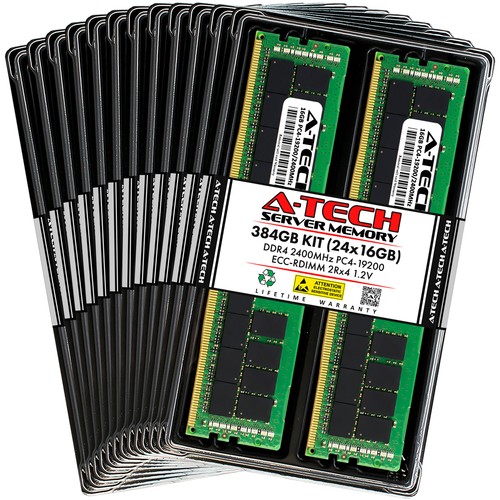 A-Tech 384GB 24x 16GB 2Rx4 PC4-19200R DDR4 2400 ECC REG RDIMM Server Memory RAM - 第 1/4 張圖片
