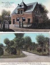 2 Color Postcards OAKRIDGE CEMETERY PROVISO (now Hillside) ILLINOIS