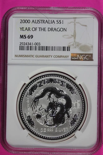 2000 MS 69 Year Of The Dragon Australia Lunar NGC Certified Authentic Slab 887