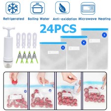 24pcs Sous Vide Bags Vacuum Sealer Pump Reusable Vacuum Food Storage Bags Kit US