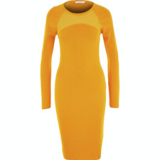 VERSACE COLLECTION Sheer Panel Midi Knit Dress - Orange - IT 40/UK 8 