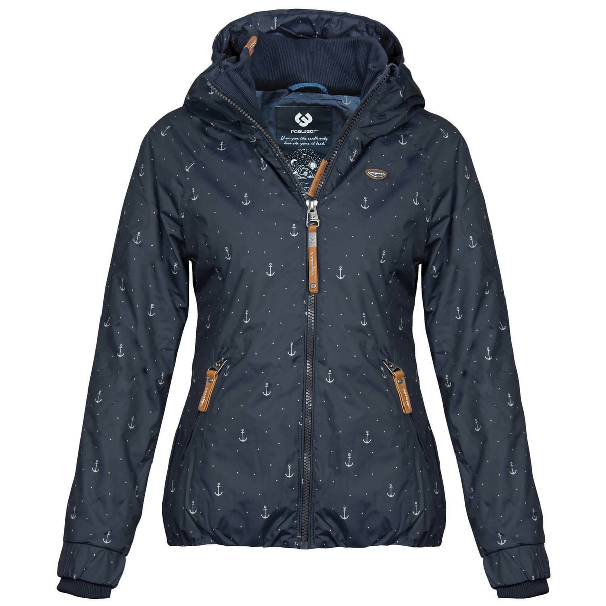 Ragwear Damen Jacke Übergang Allover-Print Kapuze vegan