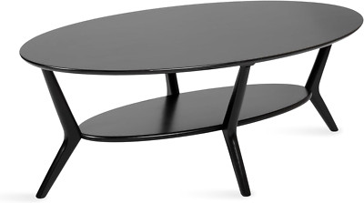Nylah Mid-Century Modern Oval Coffee Table with Storage - Black 48x26x18