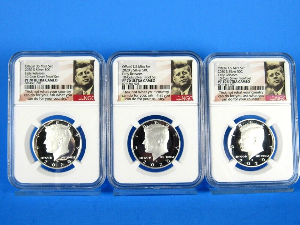 2020 S, 3-Coin, Silver Kennedy Half Dollars Consecutive Serial #s NGC Pf 70 Ucam - Image 2 of 4