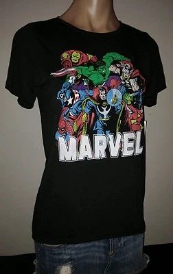 MARVEL Comic Helden Thor Hulk Captain Iron Man Black M Med Damen Top Hemd - Bild 1 von 3