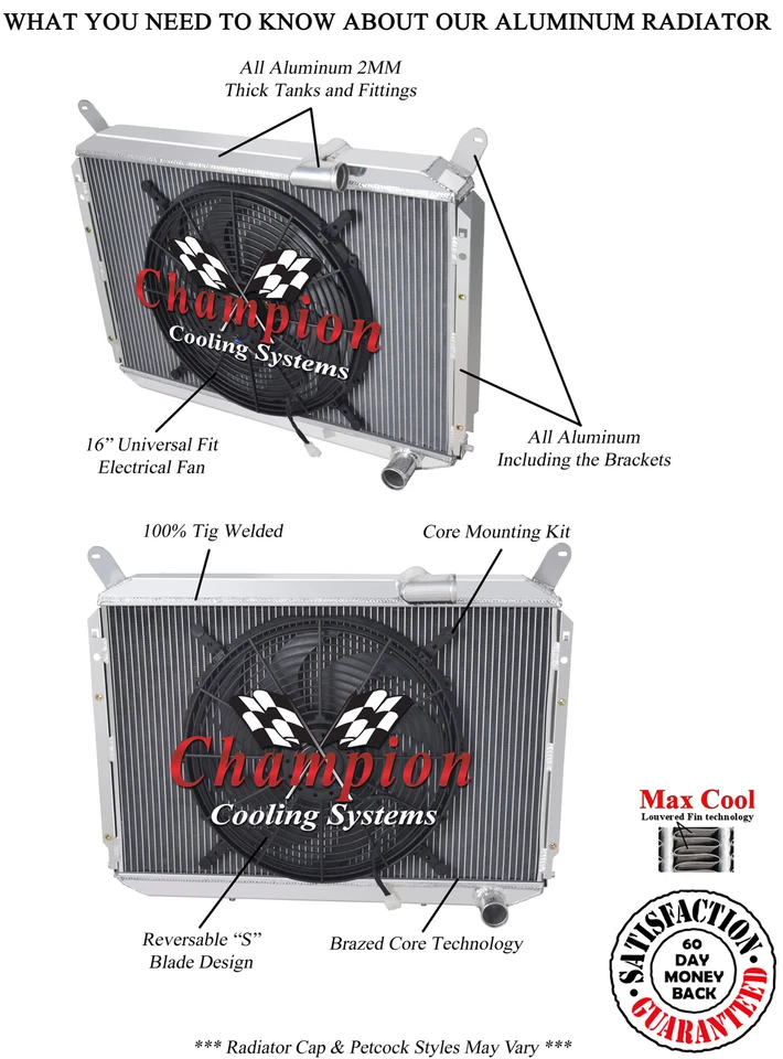 Radiador RR Champion 3 filas con ventilador de 16" para motor Nissan 300ZX V6 1984-1989 Foto 3 de 4