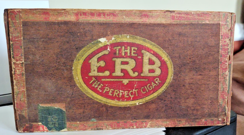 Antike seltene Holz Zigarrenkiste David S. Erb, Erb Club House, Boyertown PA
