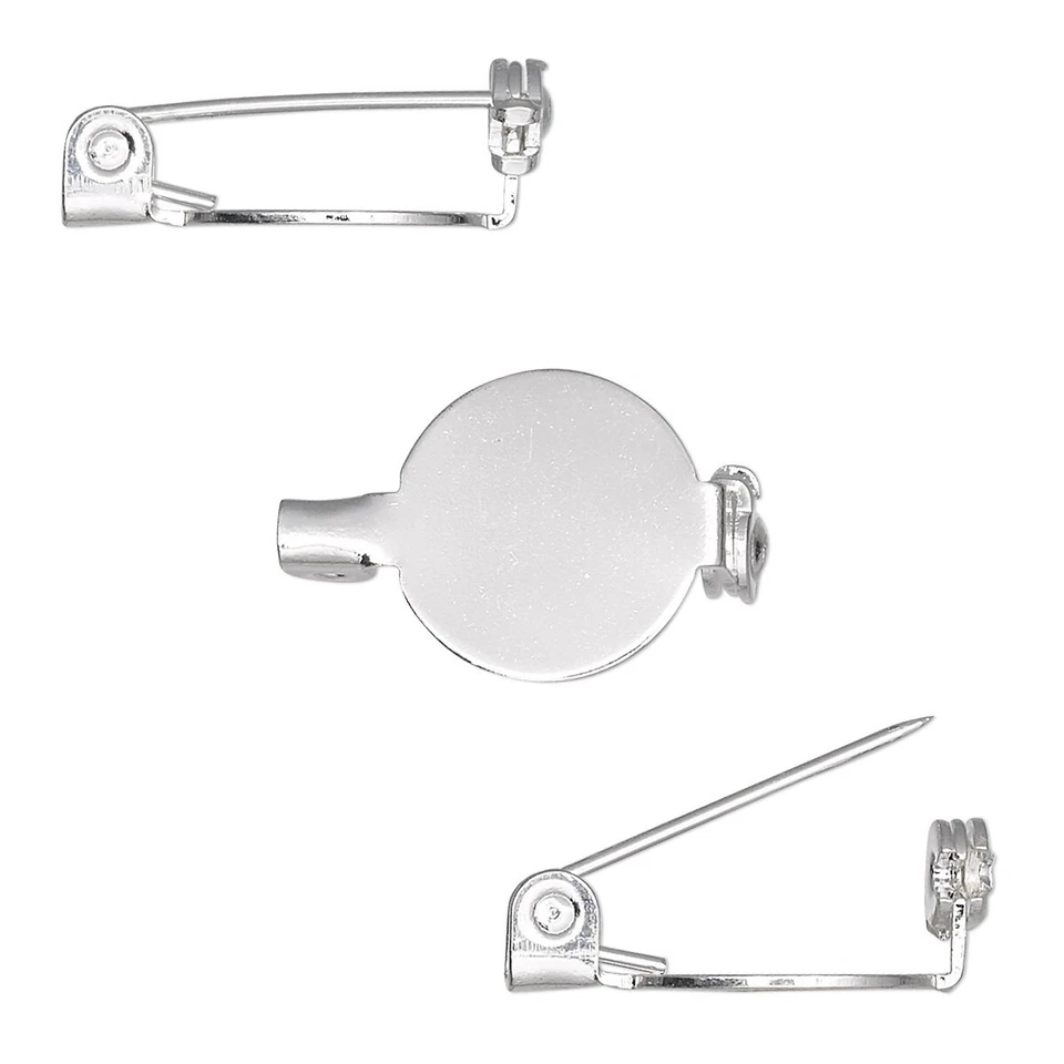 50 Silver Plated Steel 1/2 Inch Round Pin Base with 3/4 Inch Long Pin Backs - Image 2 of 2