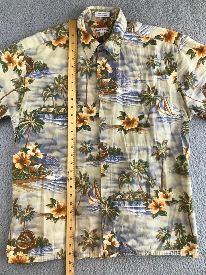 Camisa masculina Pierre Cardin grande havaiana manga curta botão para baixo floral veleiro - Imagem 3 de 4
