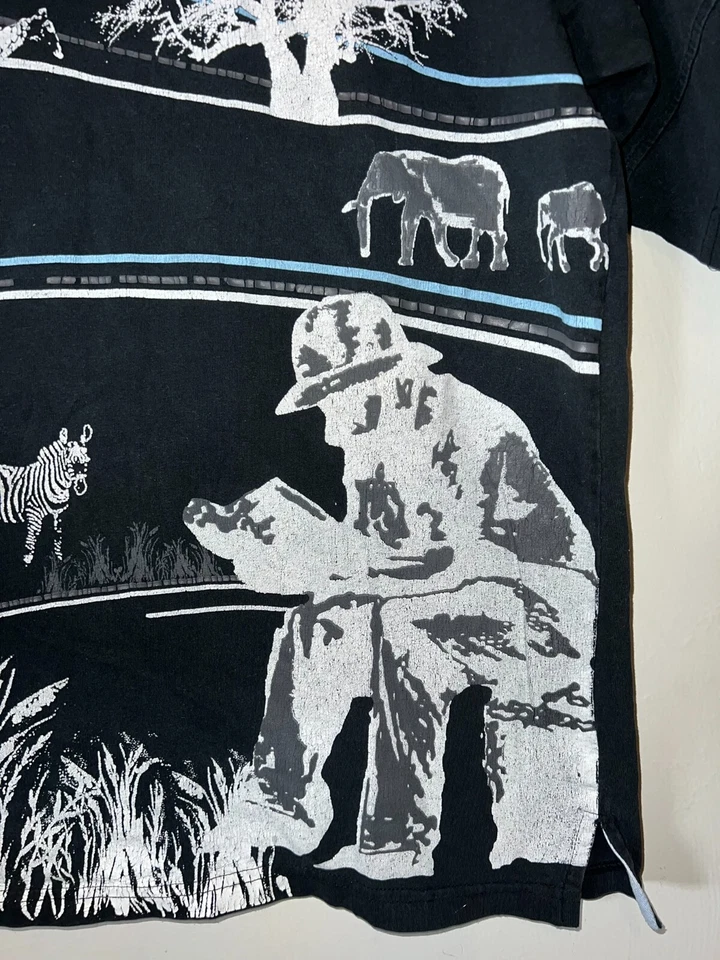 5ive Jungle Safari Shirt Graphic Zebra Animal Giraffe Black Y2K 2000s Tee 2XL - Image 2 of 4