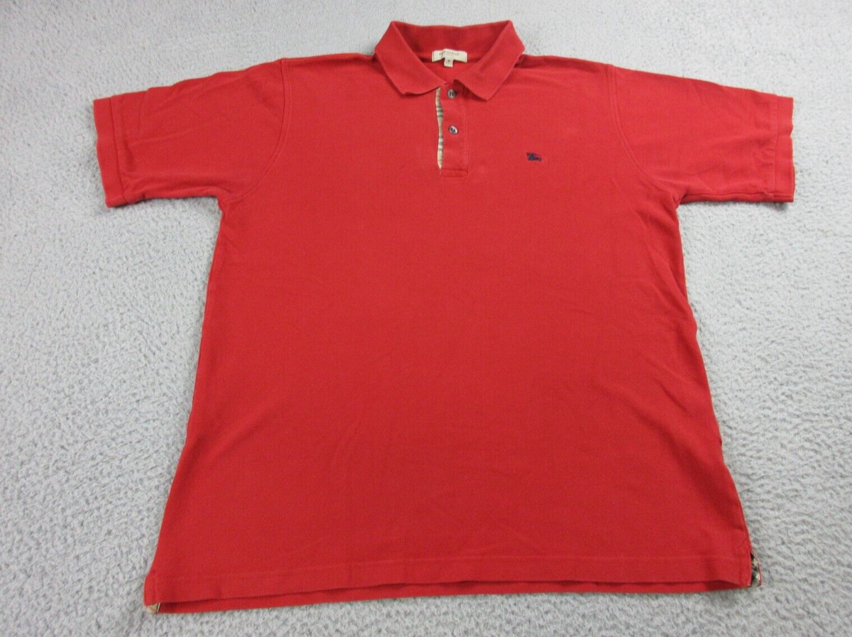 Burberry Polo Shirt Mens Medium Red Logo Cotton Preppy Casual